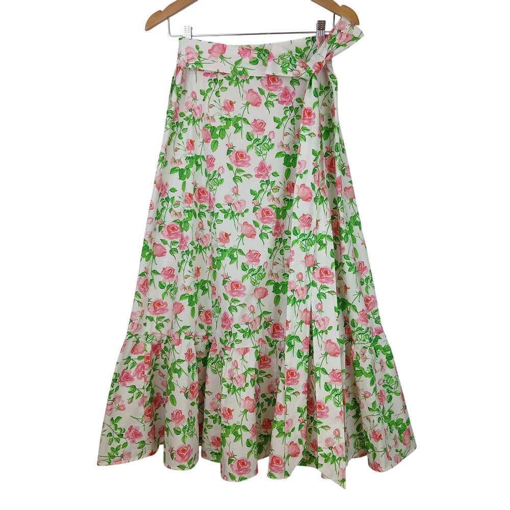 Hill House Women's SZ M The Mirabel Cotton Wrap Skirt In Pink Roses NWT - Picture 5 of 7